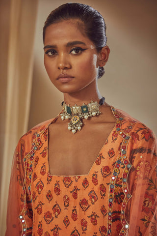 Drishti & Zahabia-Peach Embroidered Kurta Set-INDIASPOPUP.COM