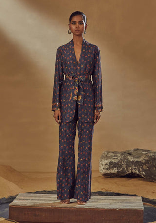 Drishti & Zahabia-Navy Printed Pantsuit With Belt-INDIASPOPUP.COM