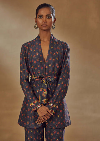 Drishti & Zahabia-Navy Printed Pantsuit With Belt-INDIASPOPUP.COM