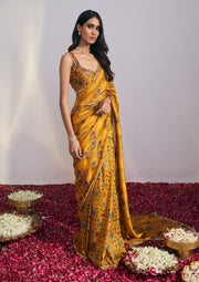 Drishti & Zahabia-Yellow Print Saree With Blouse-INDIASPOPUP.COM