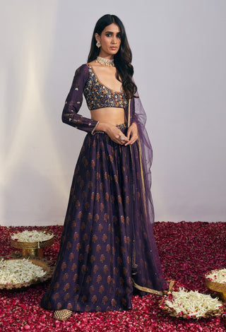 Drishti & Zahabia-Purple Gathered Lehenga Set-INDIASPOPUP.COM