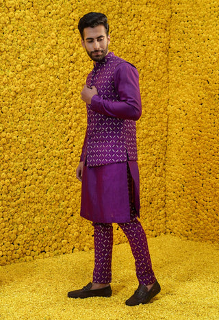 Mahima Mahajan-Zaid Purple Kurta With Chudidar And Bandi Jacket-INDIASPOPUP.COM