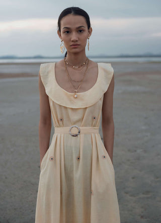 The Loom Art-Pale Yellow Daffodil Shift Dress-INDIASPOPUP.COM