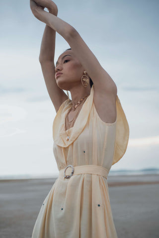 The Loom Art-Pale Yellow Daffodil Shift Dress-INDIASPOPUP.COM