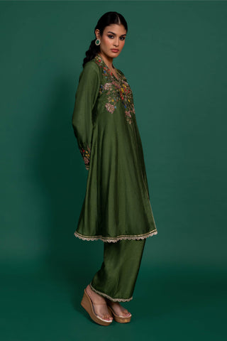 Varun Bahl-Olive Green Embroidered Kurta Set-INDIASPOPUP.COM