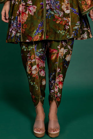 Varun Bahl-Olive Green Printed Tunic With Pants-INDIASPOPUP.COM
