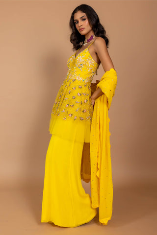 Varun Bahl-Marigold Yellow Jumpsuit With Dupatta-INDIASPOPUP.COM