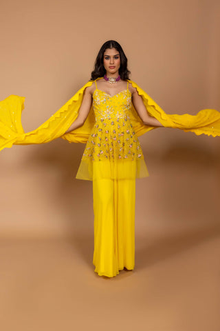 Varun Bahl-Marigold Yellow Jumpsuit With Dupatta-INDIASPOPUP.COM