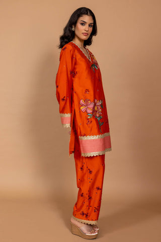 Varun Bahl-Sundown Orange Floral Kurta And Pants-INDIASPOPUP.COM