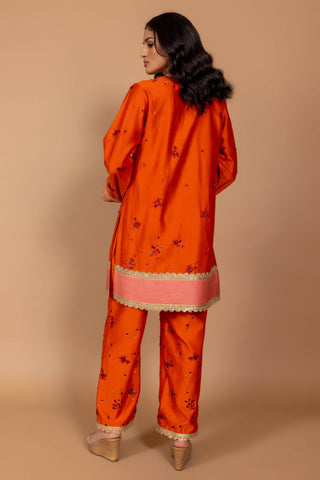 Varun Bahl-Sundown Orange Floral Kurta And Pants-INDIASPOPUP.COM