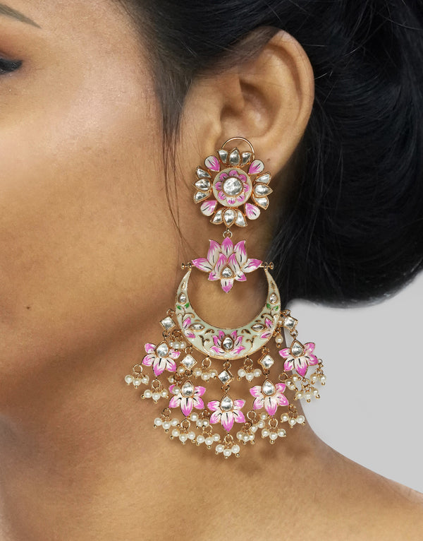 Tizora-Pink Bikaneri Meenakari Earrings-INDIASPOPUP.COM