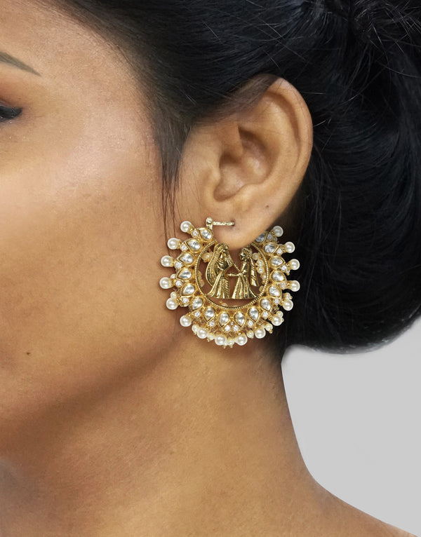 Buy Golden Leaf Dulhan Wedding Chain Jhumka Earring Online - Get 70% Off