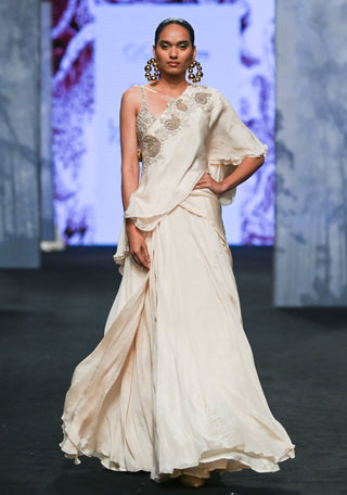 Bhumika Sharma-Ivory Draped Sari With Bustier-INDIASPOPUP.COM
