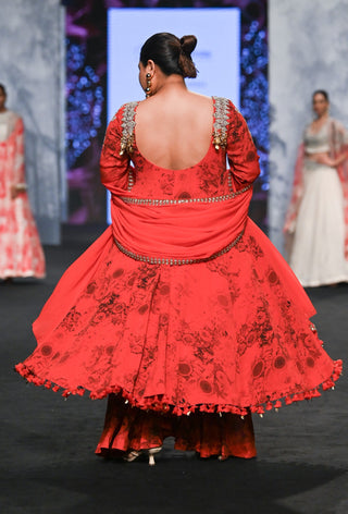 Bhumika Sharma-Red Black Blossom Print Anarkali Set-INDIASPOPUP.COM
