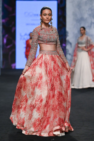 Bhumika Sharma-Red Bow Tie Embroidered Skirt And Blouse-INDIASPOPUP.COM