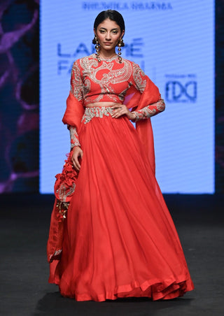 Bhumika Sharma-Red Embroidered Organza Lehenga Set-INDIASPOPUP.COM