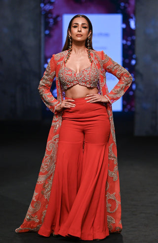Bhumika Sharma-Red Embroidered Jacket And Gharara Set-INDIASPOPUP.COM