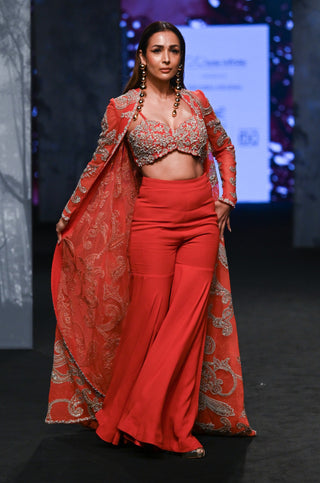 Bhumika Sharma-Red Embroidered Jacket And Gharara Set-INDIASPOPUP.COM