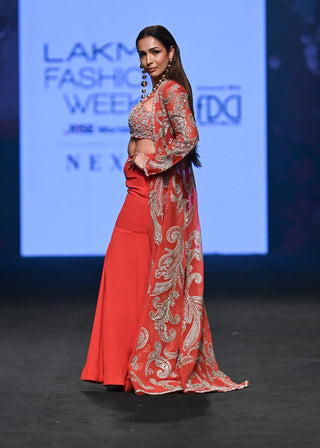 Bhumika Sharma-Red Embroidered Jacket And Gharara Set-INDIASPOPUP.COM