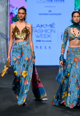 Mahima Mahajan-Blue Heavy Embroidered Blouse With Printed Pant-INDIASPOPUP.COM