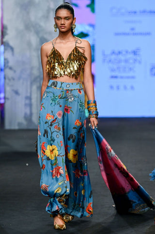 Mahima Mahajan-Blue Heavy Embroidered Blouse With Printed Pant-INDIASPOPUP.COM