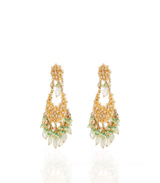 Preeti Mohan-Gold Plated Mint Kundan Chandbali Earrings-INDIASPOPUP.COM