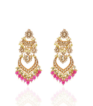 Preeti Mohan-Gold Plated Pink Kundan Chandbali Earrings-INDIASPOPUP.COM