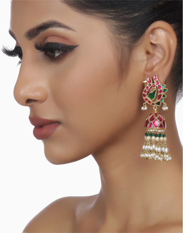 Red & Green Akshara Kundan Jhumki