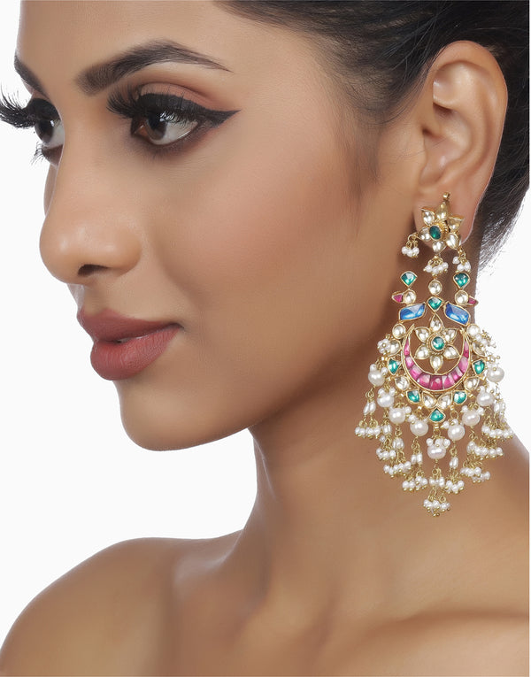Multicolor Shesha Kundan Chandbali