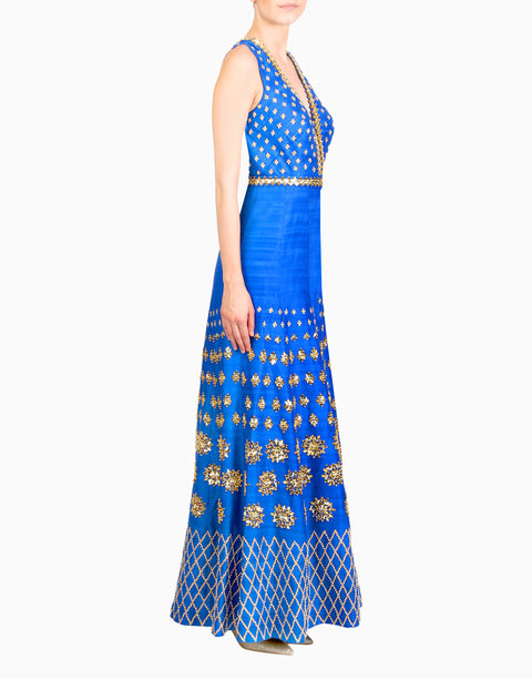 Papa Don'T Preach By Shubhika - Electric Blue Embellished Jumpsuit - INDIASPOPUP.COM