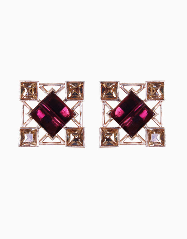 Esme-Purple & Gold Quadrille Earring-INDIASPOPUP.COM