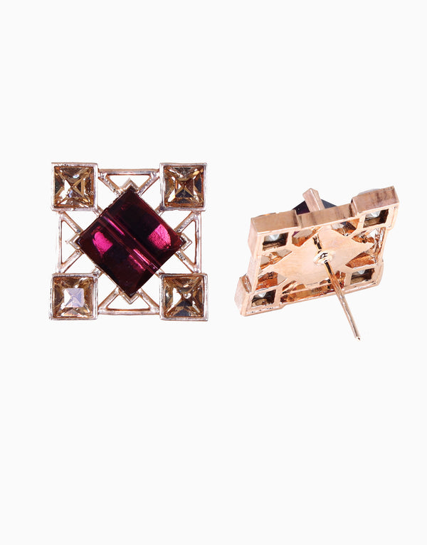 Esme-Purple & Gold Quadrille Earring-INDIASPOPUP.COM