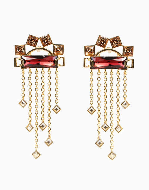 Esme-Gold & Maroon Kabuki Earring-INDIASPOPUP.COM