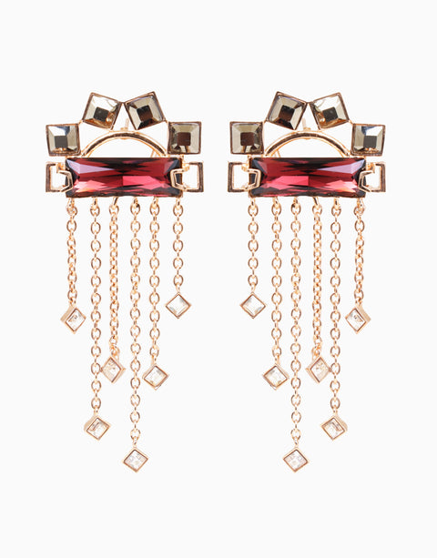 Esme-Metallic Grey & Maroon Kabuki Earring-INDIASPOPUP.COM