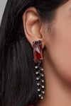 Esme - Red & Black Metal Dangler Zip Earrings - INDIASPOPUP.COM