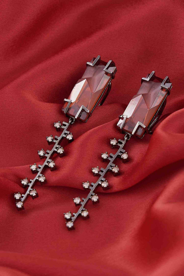 Esme - Red & Black Metal Dangler Zip Earrings - INDIASPOPUP.COM