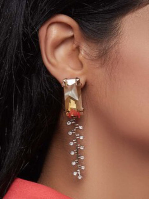 Esme - Gold & Pink Metal Dangler Zip Earrings - INDIASPOPUP.COM