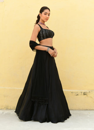 Chamee And Palak-Eve Black Embroidered Lehenga Set-INDIASPOPUP.COM