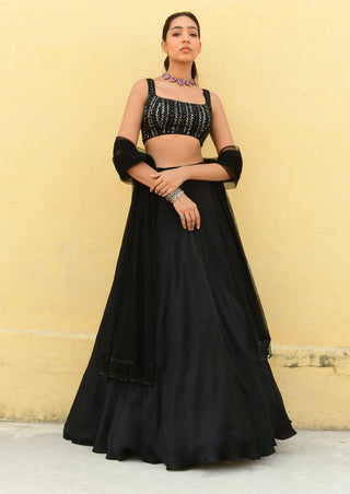 Chamee And Palak-Eve Black Embroidered Lehenga Set-INDIASPOPUP.COM