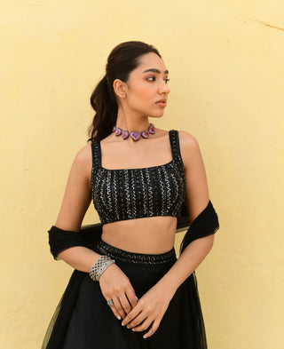 Chamee And Palak-Eve Black Embroidered Lehenga Set-INDIASPOPUP.COM