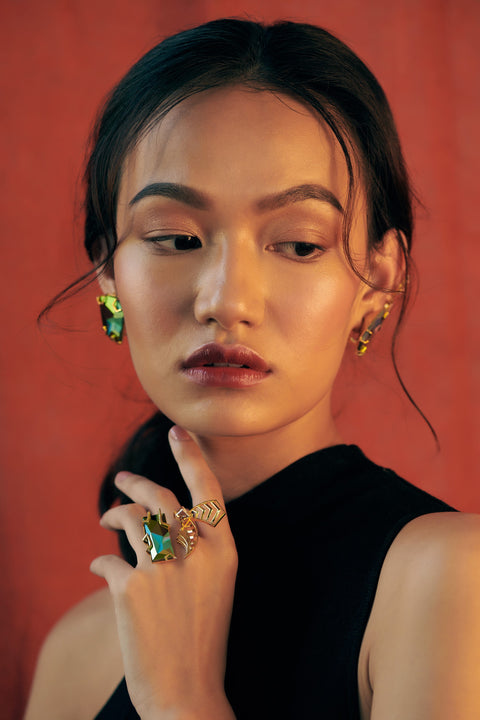 Esme - Green & Yellow Cocktail Ring - INDIASPOPUP.COM