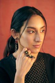 Esme - Red & Black Metal Dangler Zip Earrings - INDIASPOPUP.COM