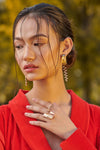 Esme - Gold & Pink Metal Dangler Zip Earrings - INDIASPOPUP.COM