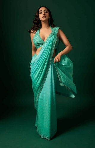 Chamee And Palak-Blue Ivy Georgette Embellished Sari With Blouse-INDIASPOPUP.COM