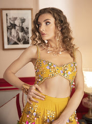 Papa Don'T Preach By Shubhika-Yellow Embroidered Half Lehenga Skirt & Blouse-INDIASPOPUP.COM