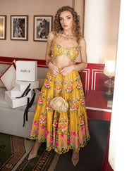 Papa Don'T Preach By Shubhika-Yellow Embroidered Half Lehenga Skirt & Blouse-INDIASPOPUP.COM