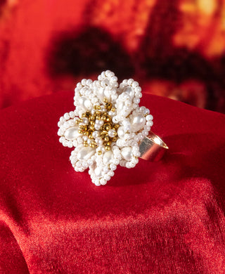 House Of Doro-White Stone Studded Flower Finger Ring-INDIASPOPUP.COM