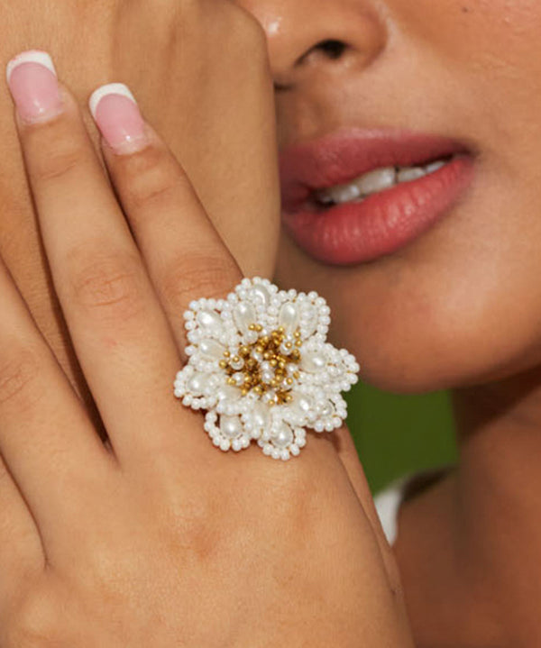 House Of Doro | White Stone Studded Flower Finger Ring | INDIASPOPUP.COM