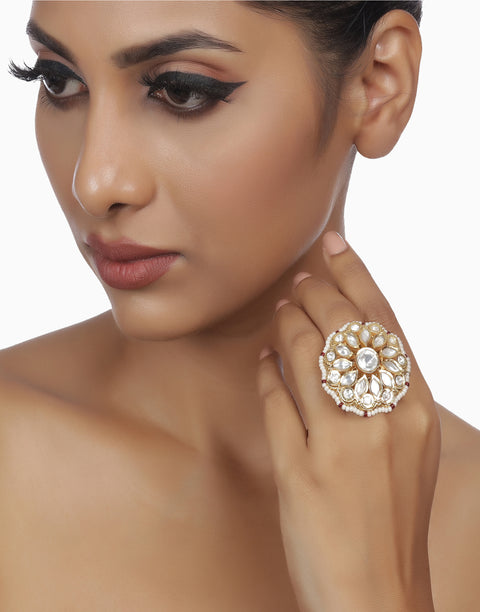 White Samyukta Kundan Ring