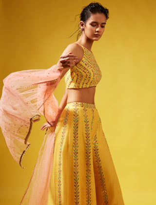 Chamee And Palak-Yellow Gina Pallazo Set-INDIASPOPUP.COM